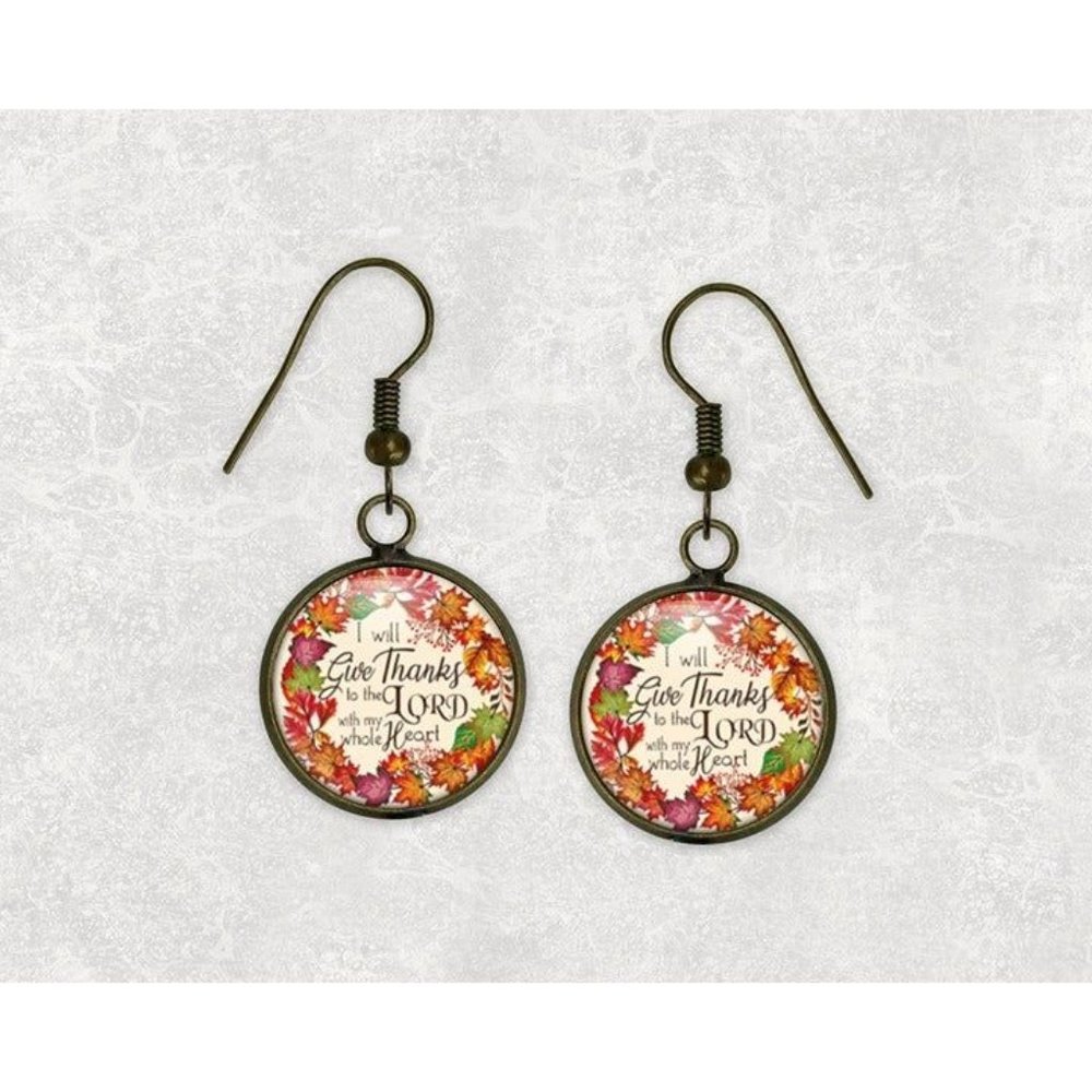 Thankful Faith Religious Fall Autumn Grateful Bronze Dangle Earrings Gift Idea